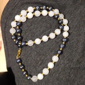 NIB GENUINE AUTHENTIC FRESHWATER PEARL & WHITE JADE NECKLACE GOLD 18"